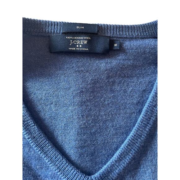 J Crew Mens/Teen Merino Wool Blue V Neck Sweater Size Medium Preppy Classic - Picture 4 of 8